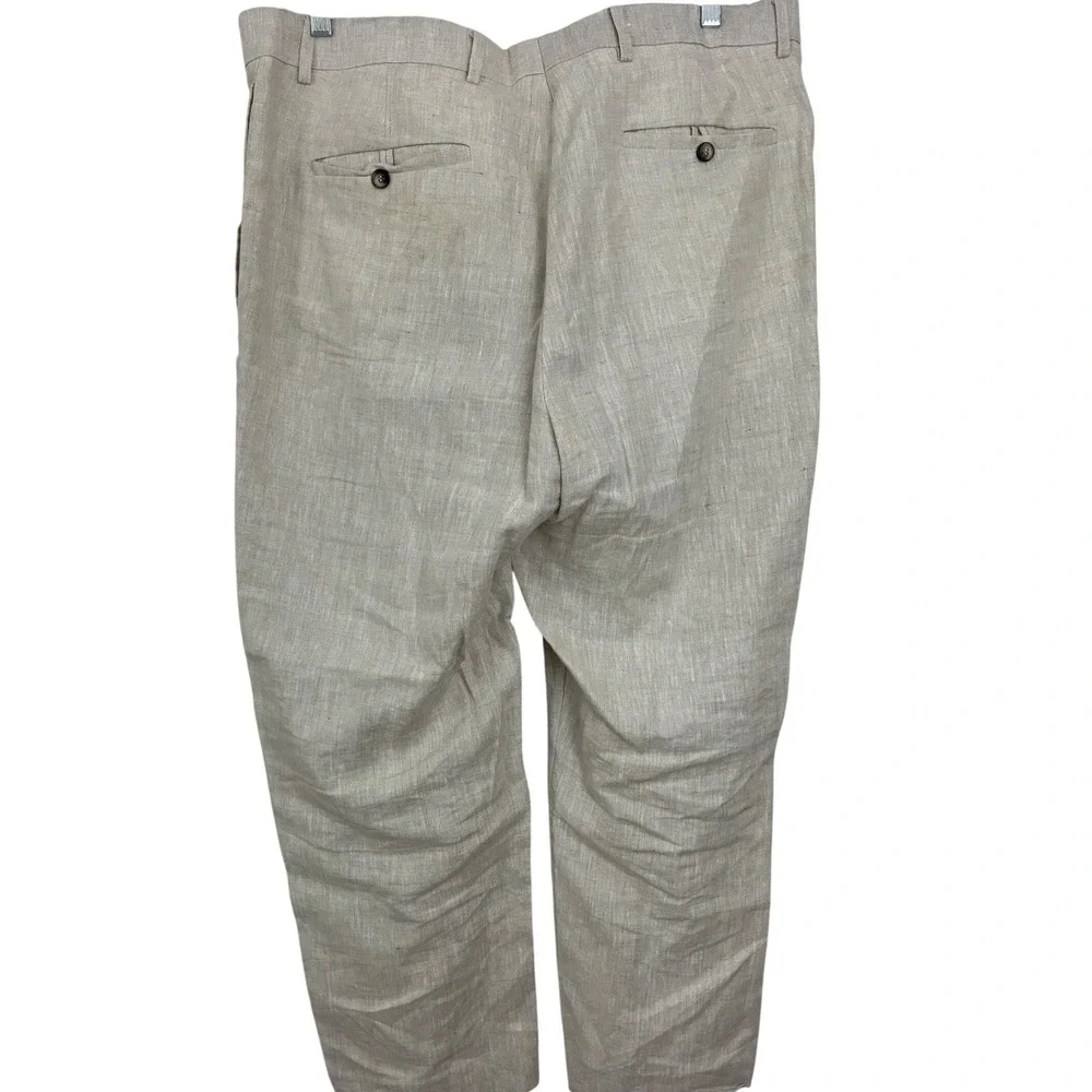 Modelcloth Linen Pants Mens XL Beige Pure Linen Flat Front Coastal Summer Casual